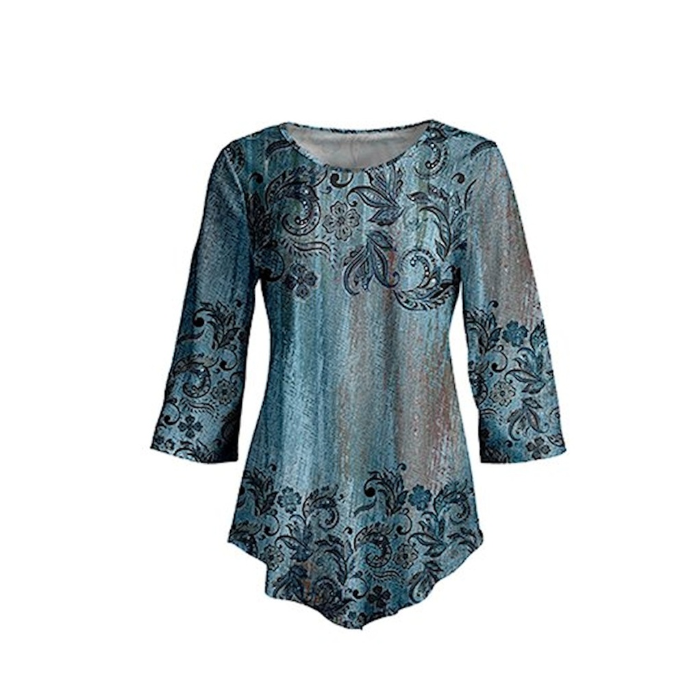 NWT Blue & Black Floral Handkerchief Hem Tunic